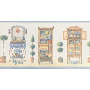Imperial Topiary Vintage  Furniture Bathroom Vanity Prepasted Wallpaper Border